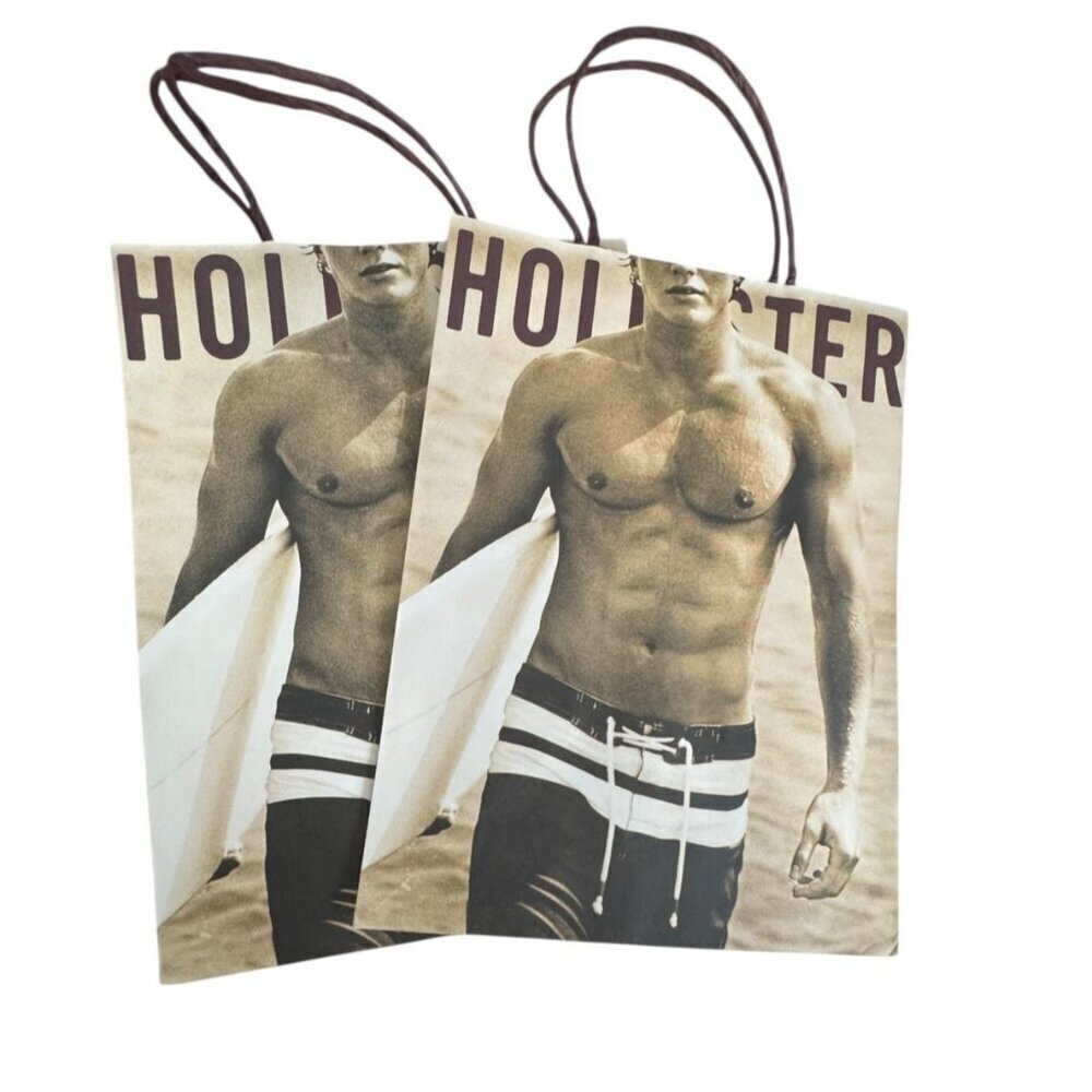 Hollister Paper Shopping Bag Vintage Y2K Surfing Male Model Bruce Weber lot of 2
